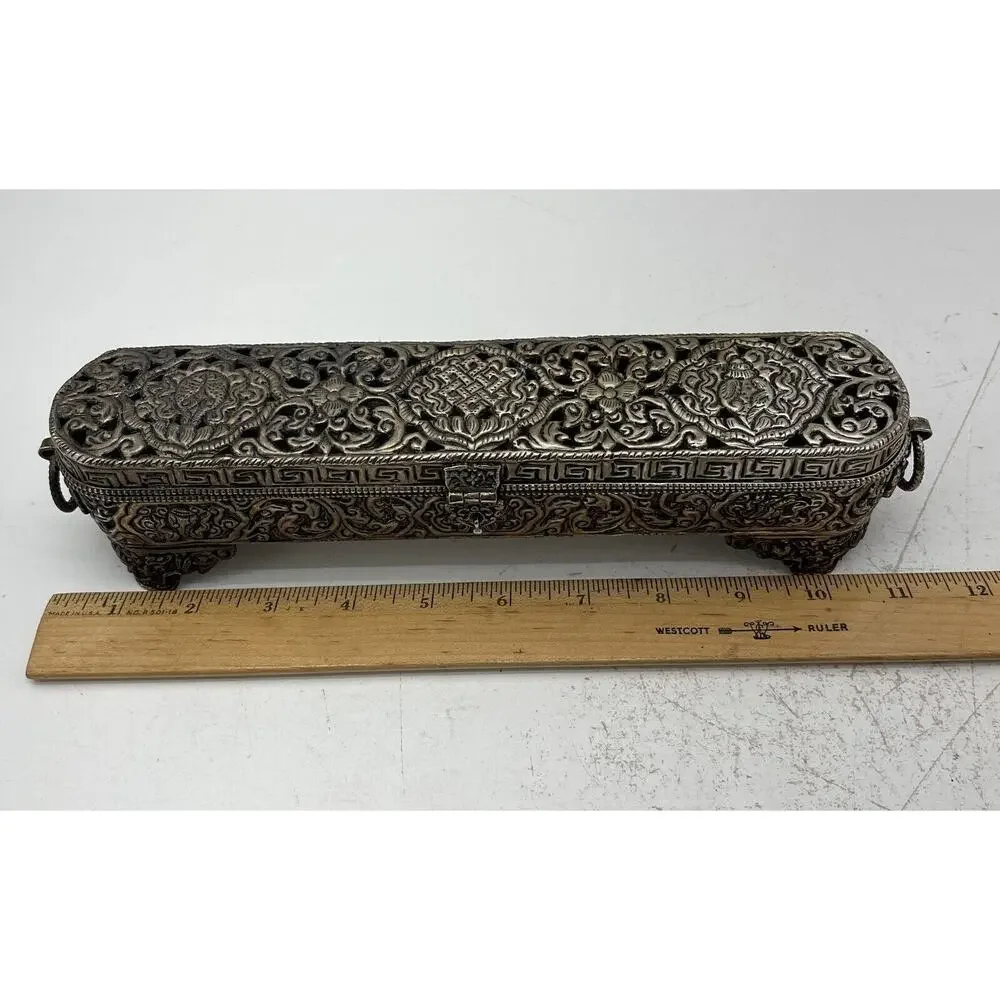 Vintage Silver Plate Incense Holder Trinket Jewelry Box 11